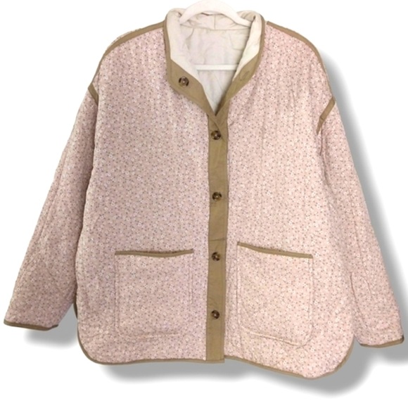 NEW BLANK NYC Reversible Quilted Puffy Cream/Pink Floral Print Button-up Jacket - Picture 8 of 13